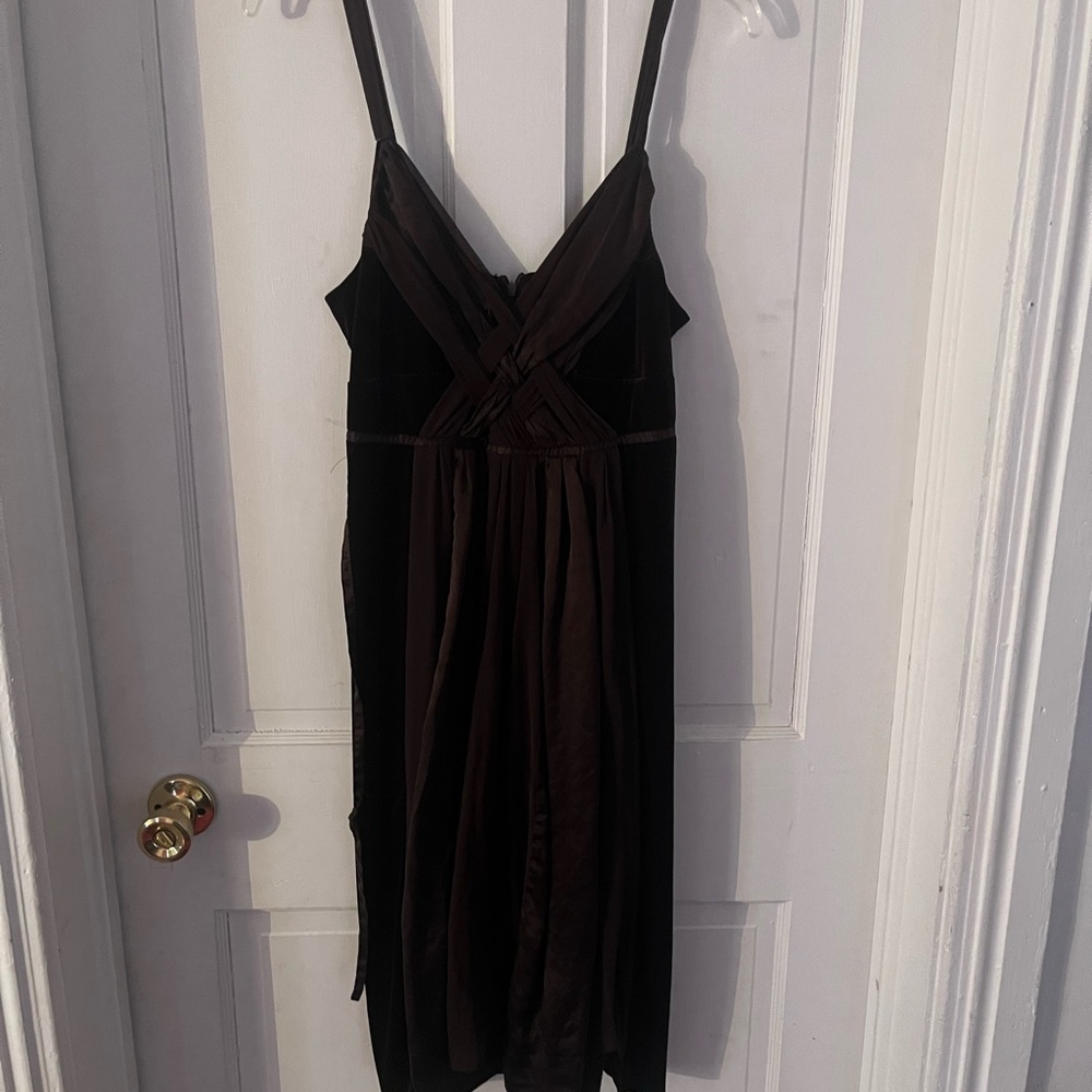 Brown velvet evening gown with velvet tie